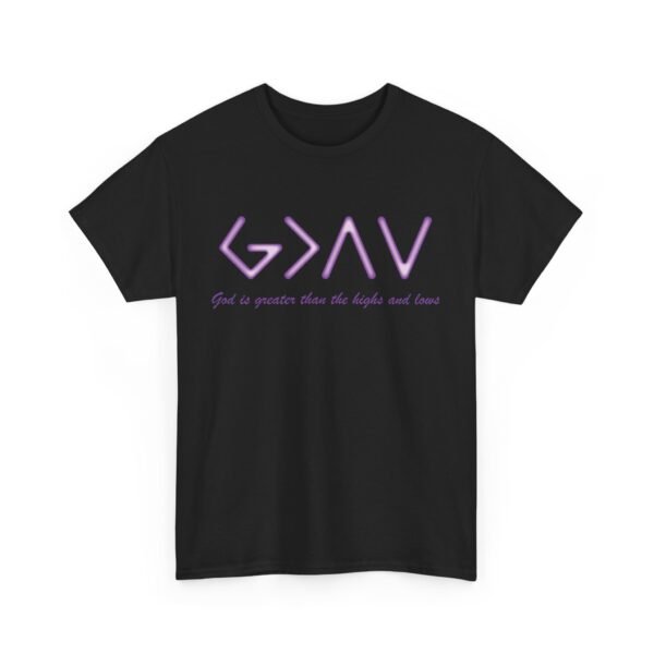 God is Greater Unisex Heavy Cotton Tee - Purple - Image 2