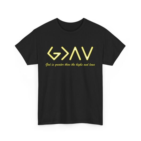 God is Greater Unisex Heavy Cotton Tee - Yellow - Image 3